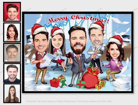 Custom Cartoon Business Christmas Card Holiday Gift for Boss | Etsy