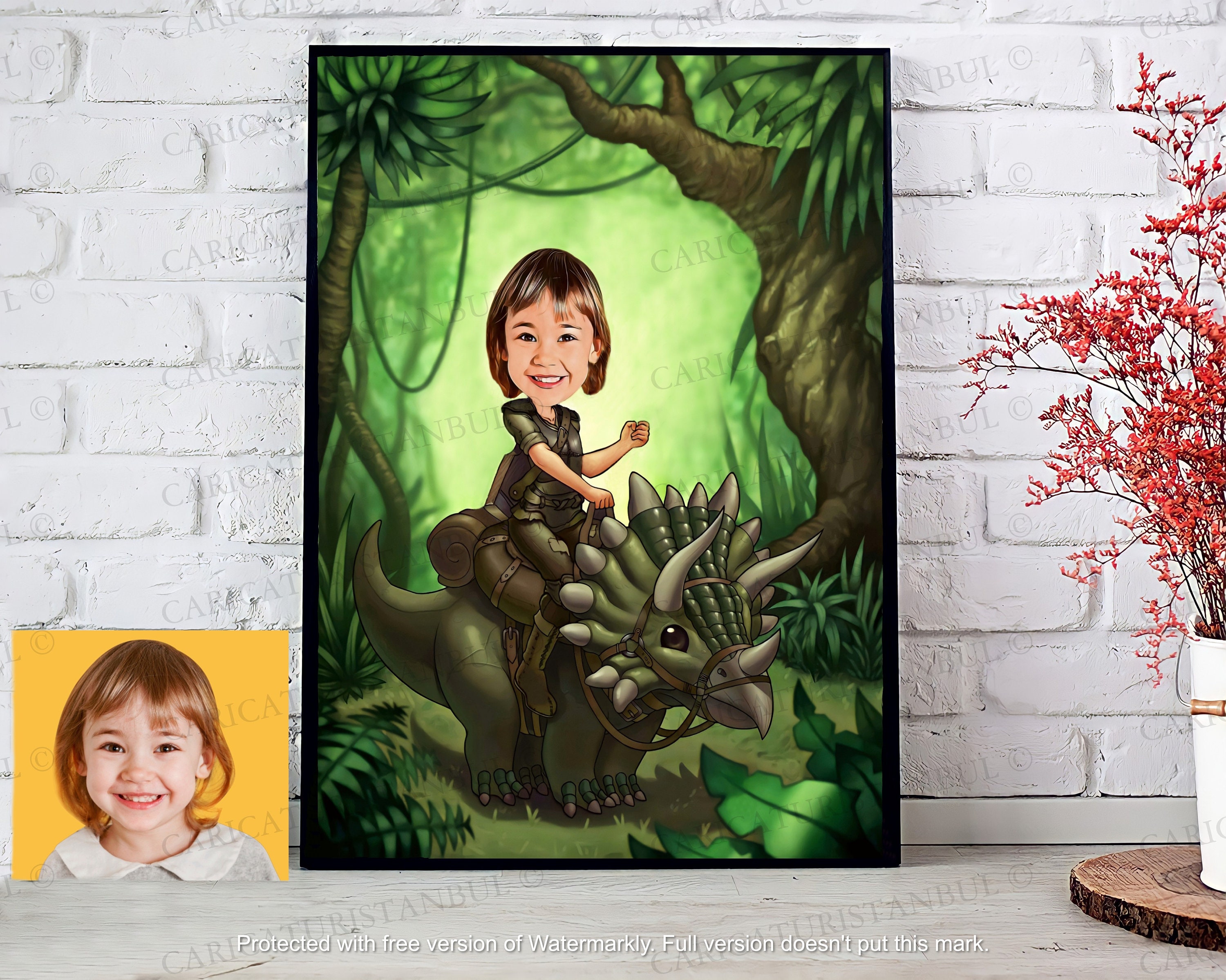 Printable Dinosaur Rider Portrait Kids Boy Birthday Gift, Dinosaur Gift ...