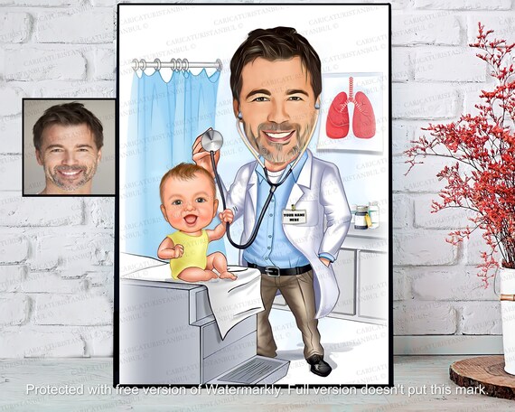 Doctor Gift, Custom Caricature Portrait, Medical Student Phd Doctor Nurse Graduation Card Birthday Retirement Unique Gift Him Her Men Women