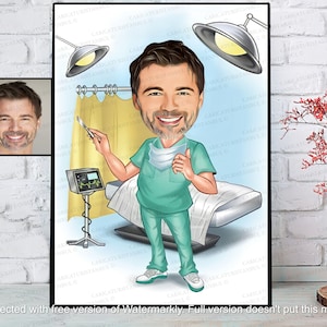 Puede incluir: Una caricatura de un m&eacute;dico con un uniforme quir&uacute;rgico verde, sosteniendo un bistur&iacute;, con una m&aacute;scara quir&uacute;rgica azul y un gorro blanco. El m&eacute;dico est&aacute; de pie en una sala de operaciones de un hospital con una cama de paciente, un monitor card&iacute;aco y luces quir&uacute;rgicas.