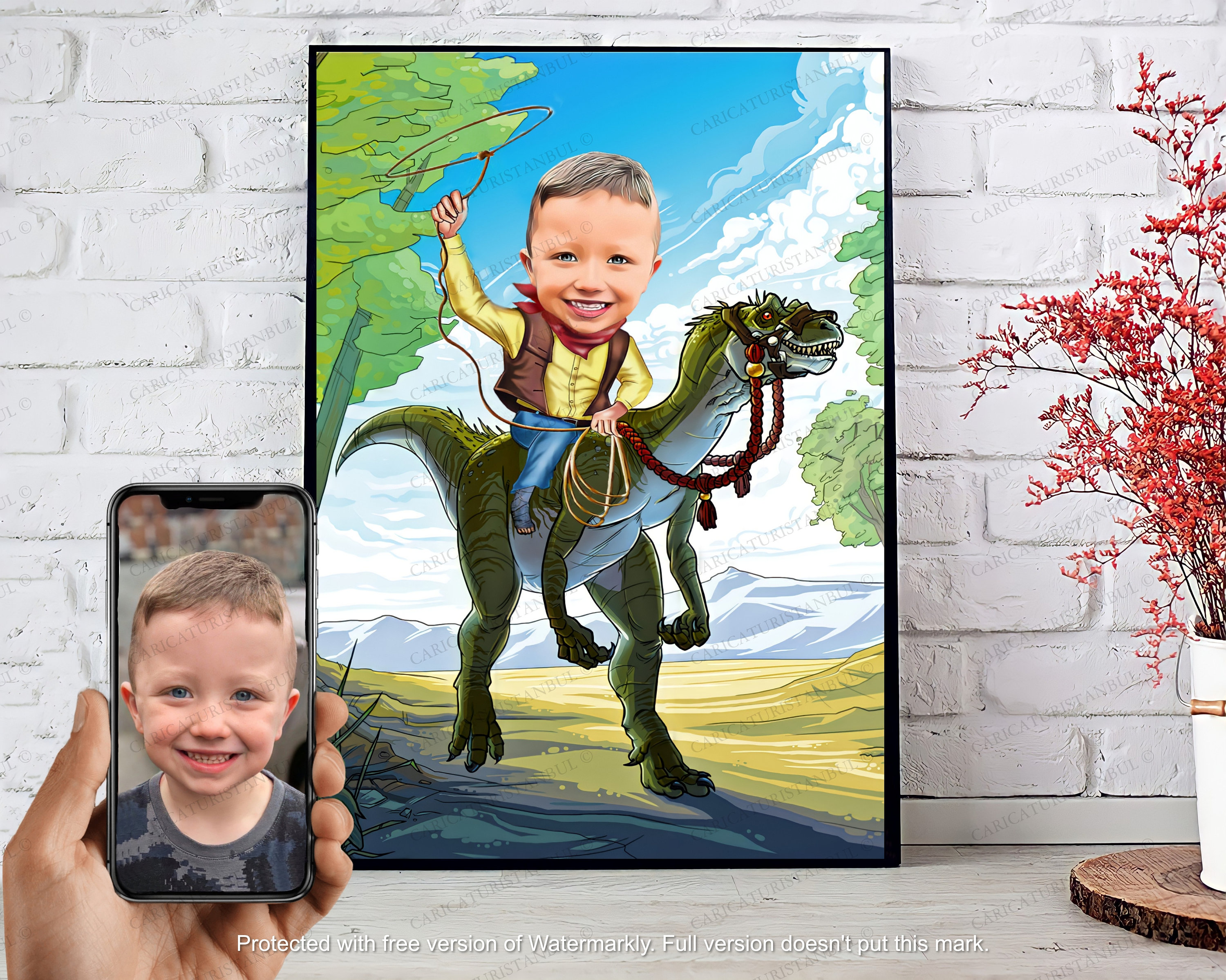 Printable Dinosaur Rider Portrait Kids Boy Birthday Gift, Dinosaur Gift ...