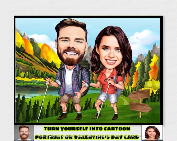 Digital Cartoon Hiking Couple Portrait Printable Camping - Etsy Canada Digital Cartoon Hiking Couple Portrait Printable Camping - Etsy Canada