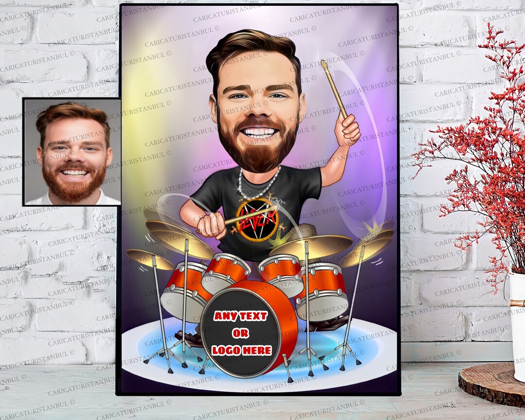 Drummer Gift, Personalized Cartoon Drummer Portrait, Drummer Birthday