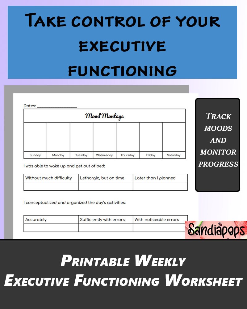 Executive functioning worksheet instant download printable etsy australia