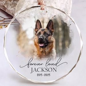 Adorno conmemorativo para perro, adorno personalizado con foto de perro, regalos conmemorativos para mascotas, adornos navideños para perros, recuerdo de la pérdida de un perro, adorno "Forever Loved"