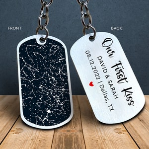 Custom Star Map Keychain, Personalized Gifts For Men, Valentines Gifts For Him, Anniversary Gifts, Our First Kiss, Custom Couple Gifts