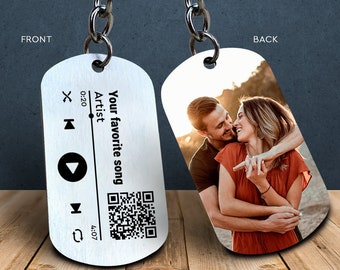 Custom Song QR Code Keychain, Valentines Gifts For Him, Personalized Gifts For Boyfriend, Couple Photo Keychain, Anniversary Gifts