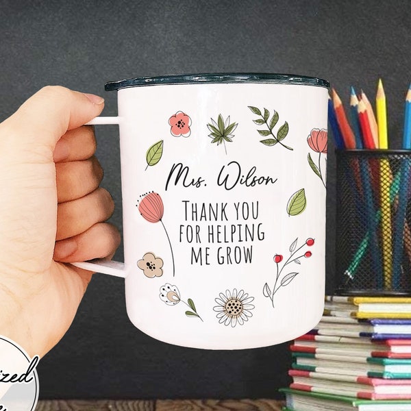 Personalized Teacher Gift, Custom Teacher Mug, Teacher Appreciation Gift, Thank You For Helping Me Grow, Teacher Tumbler, Teacher Coffee Mug