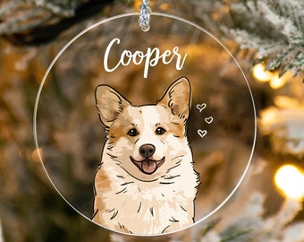 Custom Dog Ornament, Dog Christmas Ornaments Personalized, Dog Photo Ornament, Christmas Gifts For Dog Lover, Dog Portrait Drawing Ornament