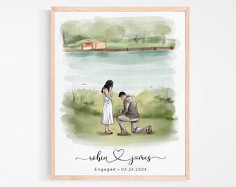 Couple Proposal Portrait, Custom Proposal Photo Wall Art, Engagement Gift For Her, Anniversary Gift For Him, Personalized Couple Art Print