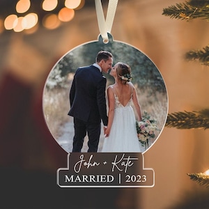 Our First Christmas Married Ornament, Custom Photo Ornament, Personalized Couple Ornament, Couple Christmas Ornaments, Just Married Keepsake