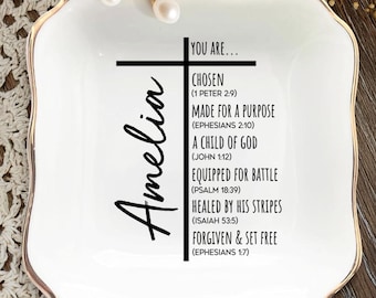 Personalized Christian Jewelry Dish, Christian Gifts for Women, Custom Ring Dish, Birthday Gift for Her, Religious Gift, Bible Verse Gift