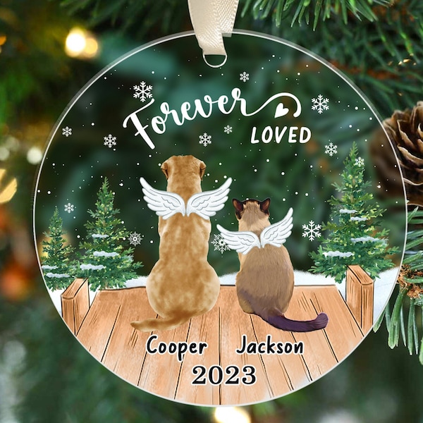 Pet Memorial Ornament, Custom Dog Cat Ornament, Pet Loss Ornament, Cat Sympathy Gift, Forever Loved, Remembrance Gift, Dog Ornament