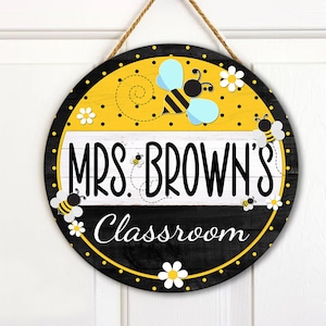 Personalized Teacher Sign, Cute Teacher Door Sign, Classroom Decor, Teacher Welcome Sign, Bee Classroom Sign, Custom Teacher Name Sign