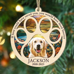 Dog Memorial Suncatcher, Custom Dog Photo Ornament, Dog Christmas Ornaments, Pet Loss Keepsake, Dog Memorial Ornament, Pet Sympathy Gift