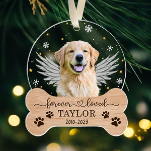 Dog Memorial Ornament, Custom Dog Photo Ornament, Dog Christmas Ornaments Personalized, Pet Loss Keepsake, Forever Loved Dog Ornament