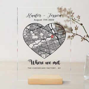 Custom Map Acrylic Plaque, Anniversary Gift, Valentines Gifts For Him, Where We Met Plaque, Personalized Couple Map Plaque, Gifts For Her