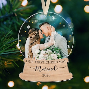 First Christmas Married Ornament, Personalized Couple Ornament, Just Married Christmas Ornaments, Custom Photo Ornament, Custom Couple Gifts