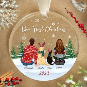 Personalized Our First Christmas Ornaments, Couple and Pet Ornament, Custom Dog Cat Ornament, Family Christmas Ornament, Dog Cat Lover
