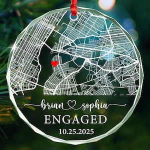 Custom Map Ornament, Personalized Engaged Ornament, Engagement Gift, Engagement Christmas Ornament, Couple Gift, First Christmas Ornament