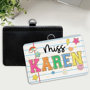 Personalized Teacher Back To School Gift, Custom Teacher Leather ID Card Holder, Custom Teacher Lanyard Accessories, Teacher ID Badge Holder