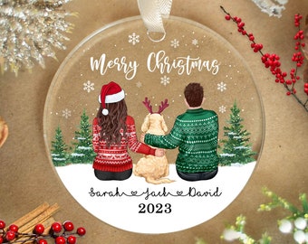 Couple With Dog Ornament, Dog Ornament Personalized, Couple With Pet Christmas Ornament, Couple Christmas Ornaments, Dog Lover Gifts