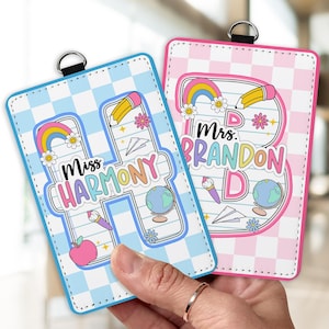 Personalized Teacher ID Badge Holder, New Teacher Gifts, Back To School Gift, Teacher Groovy Badge Holder,  Teacher Lanyard Accessories