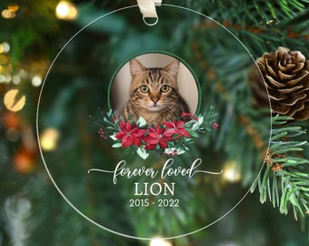 Cat Memorial Ornament, Pet Loss Ornament, Cat Ornament Personalized, Custom Pet Photo Ornament, Cat Christmas Ornaments, Forever Loved
