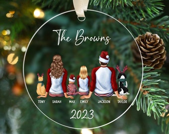 Custom Family Ornament, Personalized Family Christmas Ornaments, Family With Pet Ornament, Dog Cat Lover Gifts, Christmas Tree Decor