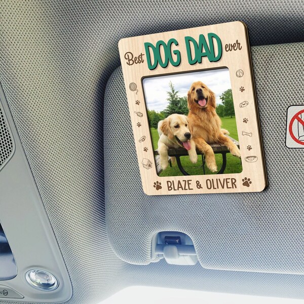 Dog Father Gift, Best Dog Dad Ever, Custom Car Visor Clip Photo, Dog Dad Picture Frame, Gift for Pet Lovers, Funny Dog Dad Visor Clip Photo