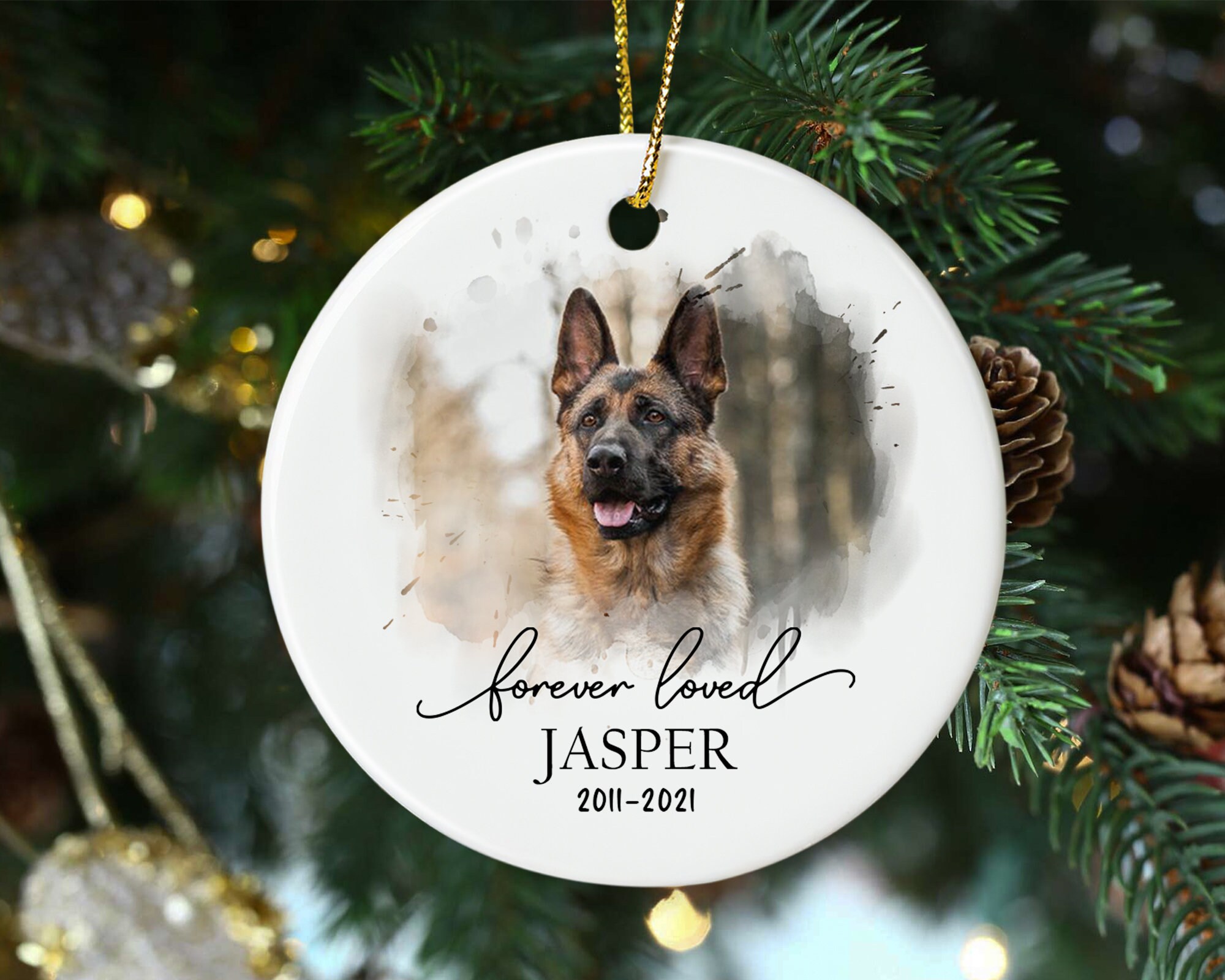 Personalized Pet Dog Memorial legno telefono ornamento Custom da appendere all' albero di Natale con confezione regalo, Legno, Brown (Design#6C), 4.3 x 4 Inch