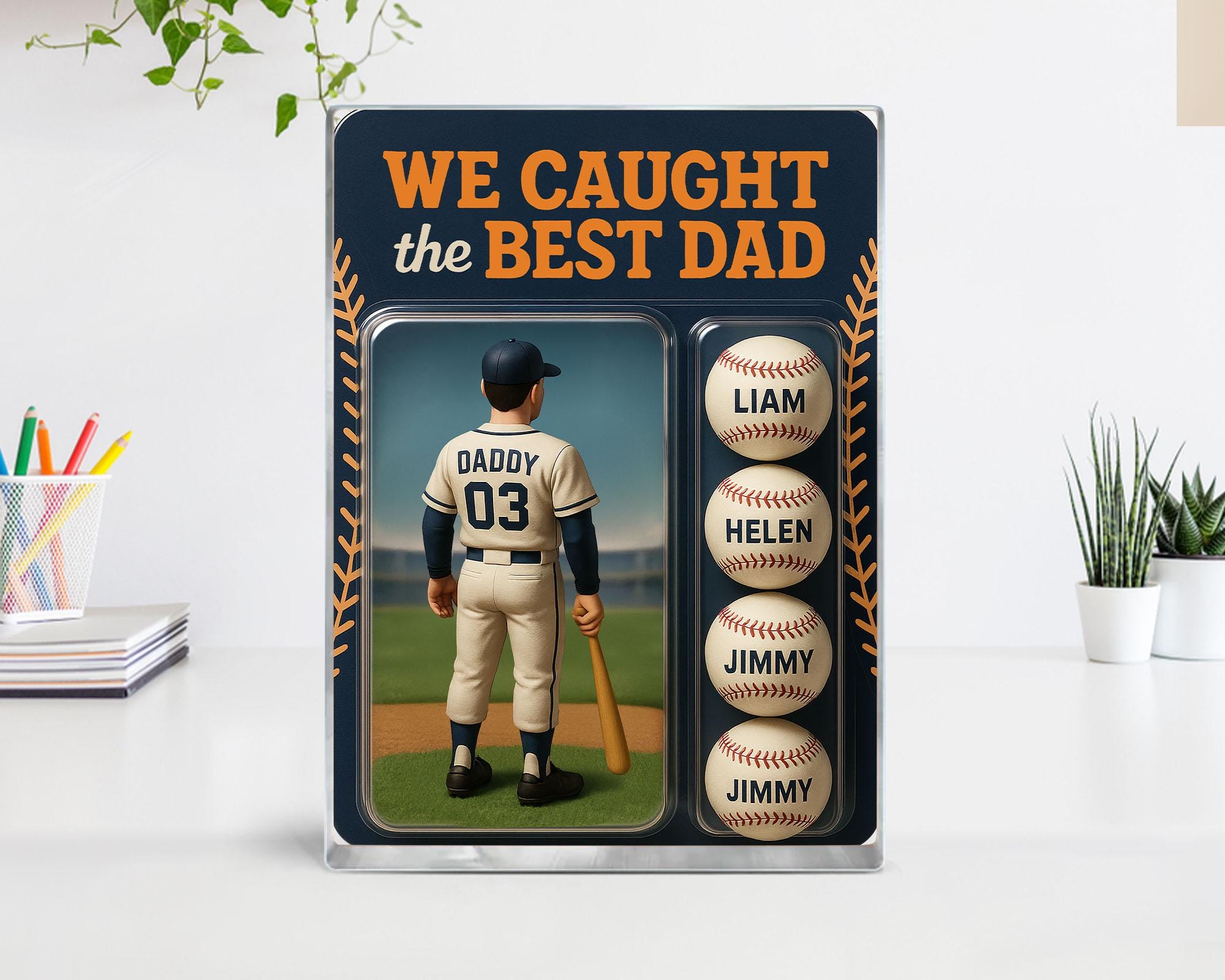 Personalized Fathers Day Gift For Dad, We Caught The Best Dad Baseball Gift, Custom Figure Baseball Dad Gift, Gift For Husband, Gift For Him