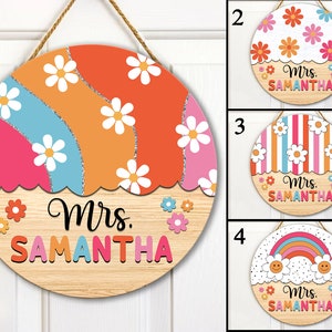 Teacher Door Hanger, Personalized Teacher Sign, Teacher Appreciation Gifts, Groovy Classroom Decor, Custom, Teacher Name Sign, Teacher Sign