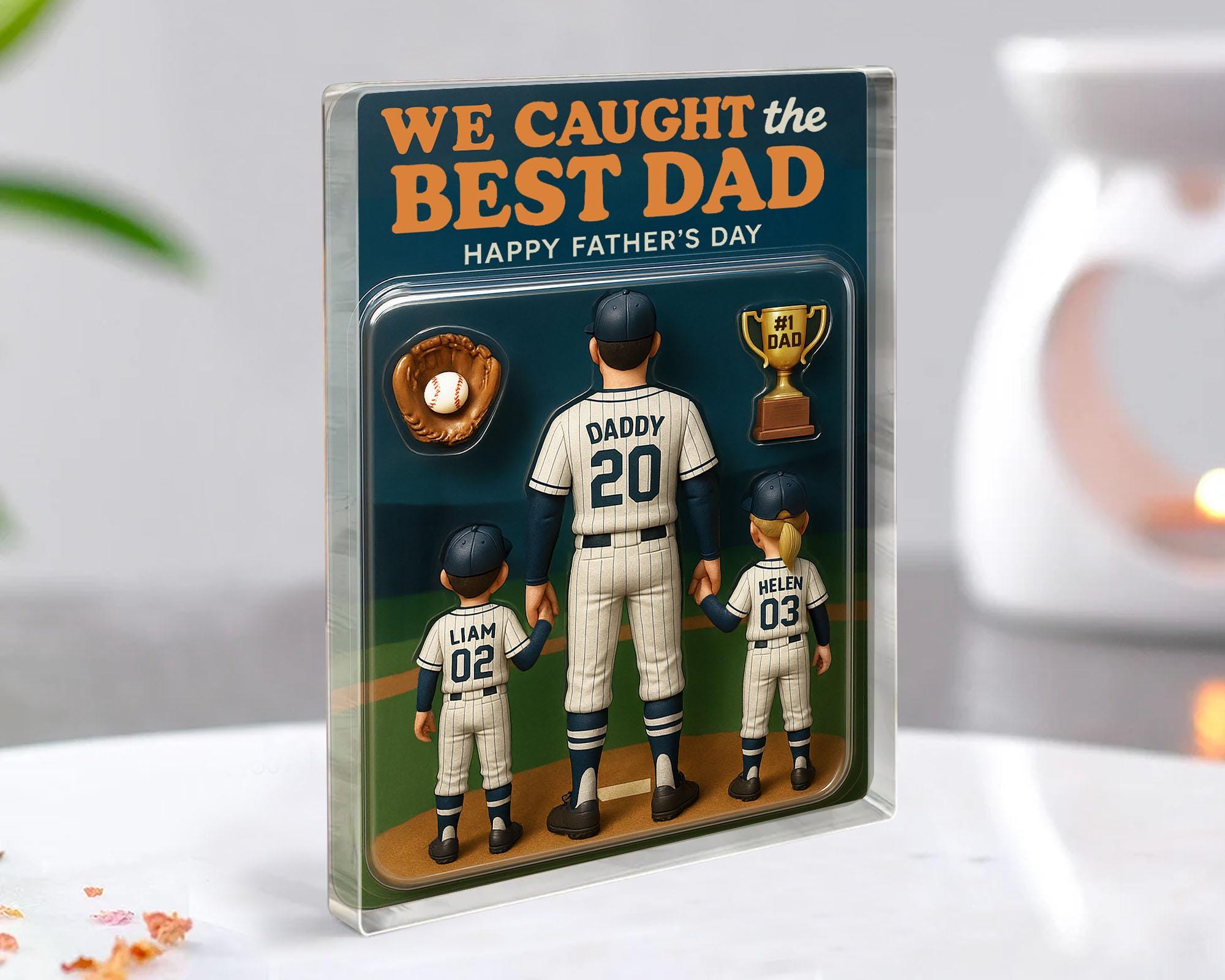 Personalize Fathers Day Gift For Dad, We Caught The Best Dad Baseball Gift, Baseball Dad Gift, Custom Figure Acrylic Block, Gift For Husband