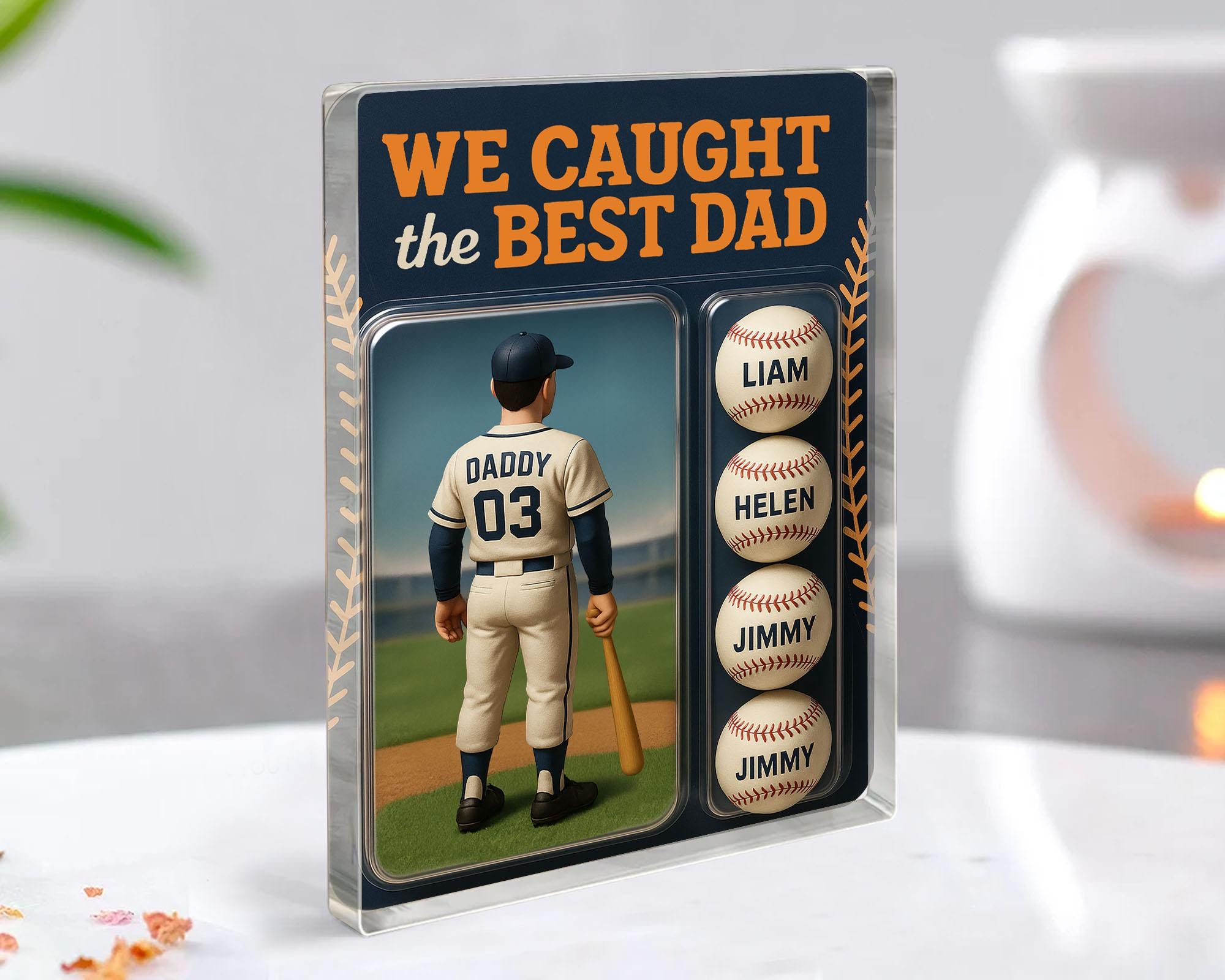 Personalized Fathers Day Gift For Dad, We Caught The Best Dad Baseball Gift, Custom Figure Baseball Dad Gift, Gift For Husband, Gift For Him