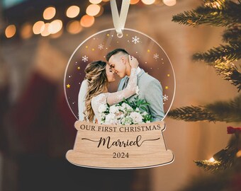 Our First Christmas Married, Wedding Couple With Hearts Personalized Custom Acrylic Ornament Christmas Gift Cpl917 Aco