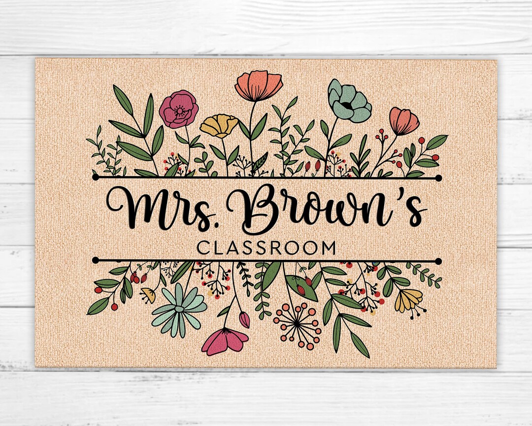 Personalized Teacher Doormat Classroom Decor Floral Teacher Etsy