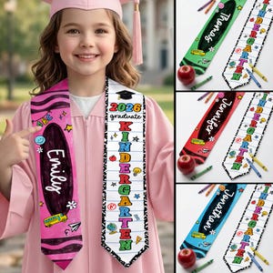 Personalized Kid Graduation Stole, Custom Crayon Kindergarten Grad Stole, Class Of 2026 Sash, Custom Graduation Gift for Daughter Son