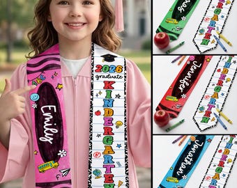 Personalized Kid Graduation Stole, Custom Crayon Kindergarten Grad Stole, Class Of 2026 Sash, Custom Graduation Gift for Daughter Son