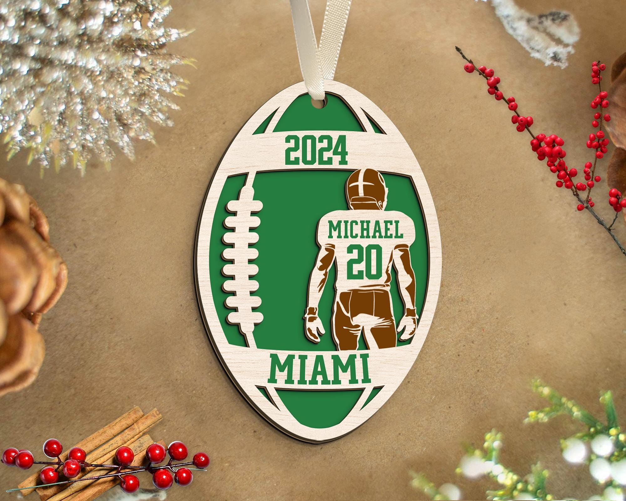 Personalized Football Player Ornament, Christmas Gifts For Football Player, Custom Football Keepsake, Football Team Gift, Football Mom Gift