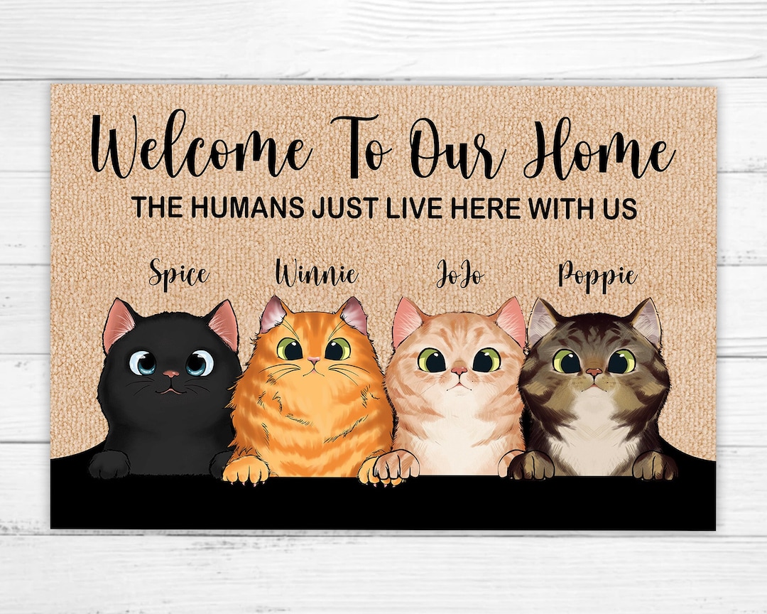 Personalized Cat Doormat, Custom Cat Doormat, Cat Welcome Mat, Cat Lover Gifts, Welcome to Our ...