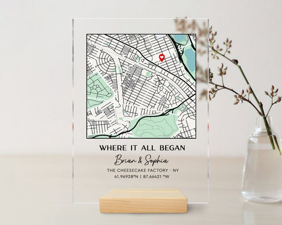Personalized Map Our First Date Acrylic Plaque, Couple Custom