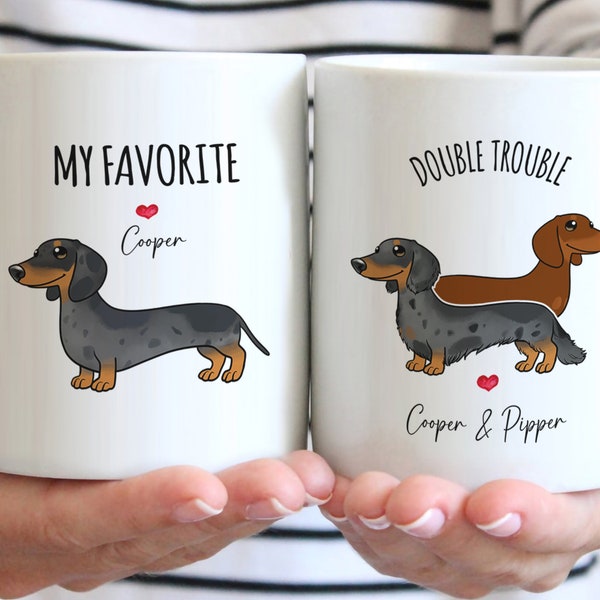 Custom Dachshund Mug, Piebald Dachshund Mug for Father's Day, Personalized Doxie Wiener Dachshund Gift, Funny Mug for Dachshund Owner