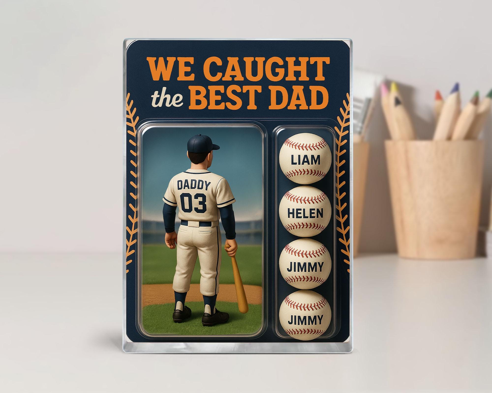 Personalized Fathers Day Gift For Dad, We Caught The Best Dad Baseball Gift, Custom Figure Baseball Dad Gift, Gift For Husband, Gift For Him