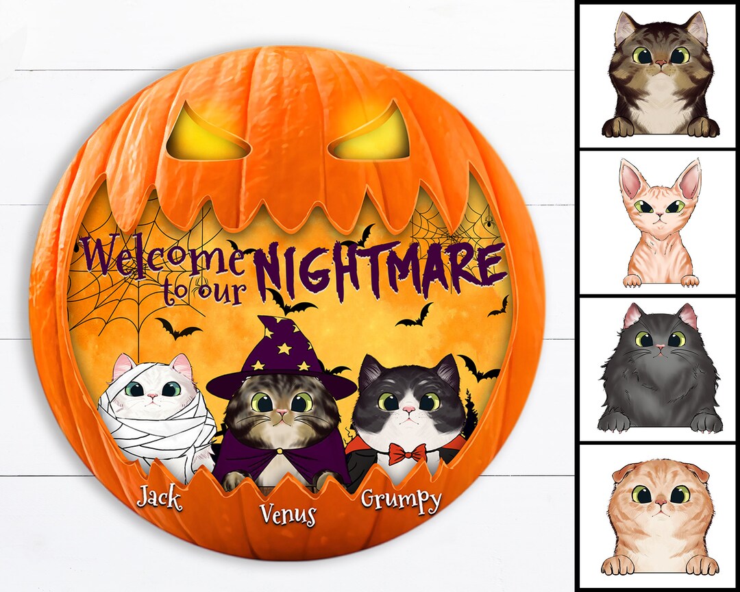 Personalized Halloween Decorations Cat Custom Door Sign Etsy