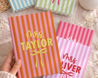 Custom Name Teacher Journal, Teacher Appreciation Gifts, Trendy Stripes Teacher Notebook, End Of School Gift For Teacher, New Teacher Gifts