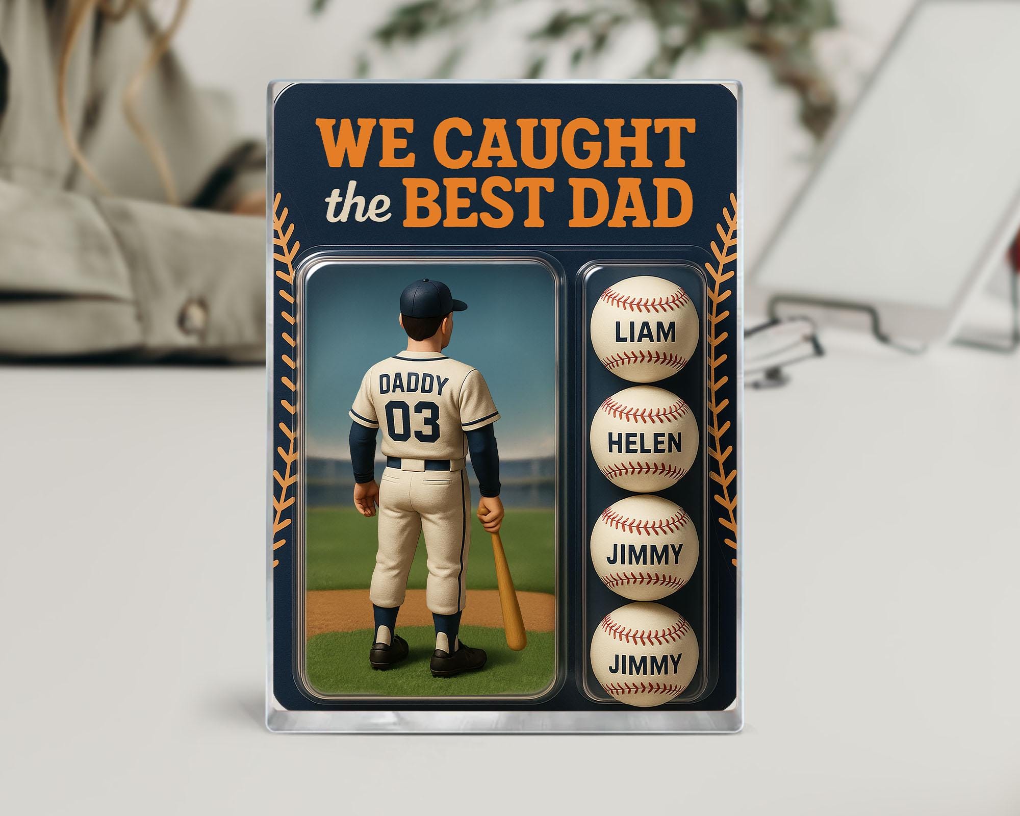 Personalized Fathers Day Gift For Dad, We Caught The Best Dad Baseball Gift, Custom Figure Baseball Dad Gift, Gift For Husband, Gift For Him