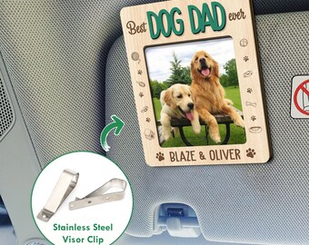 Dog Father Gift, Best Dog Dad Ever, Custom Car Visor Clip Photo, Dog Dad Picture Frame, Gift for Pet Lovers, Funny Dog Dad Visor Clip Photo