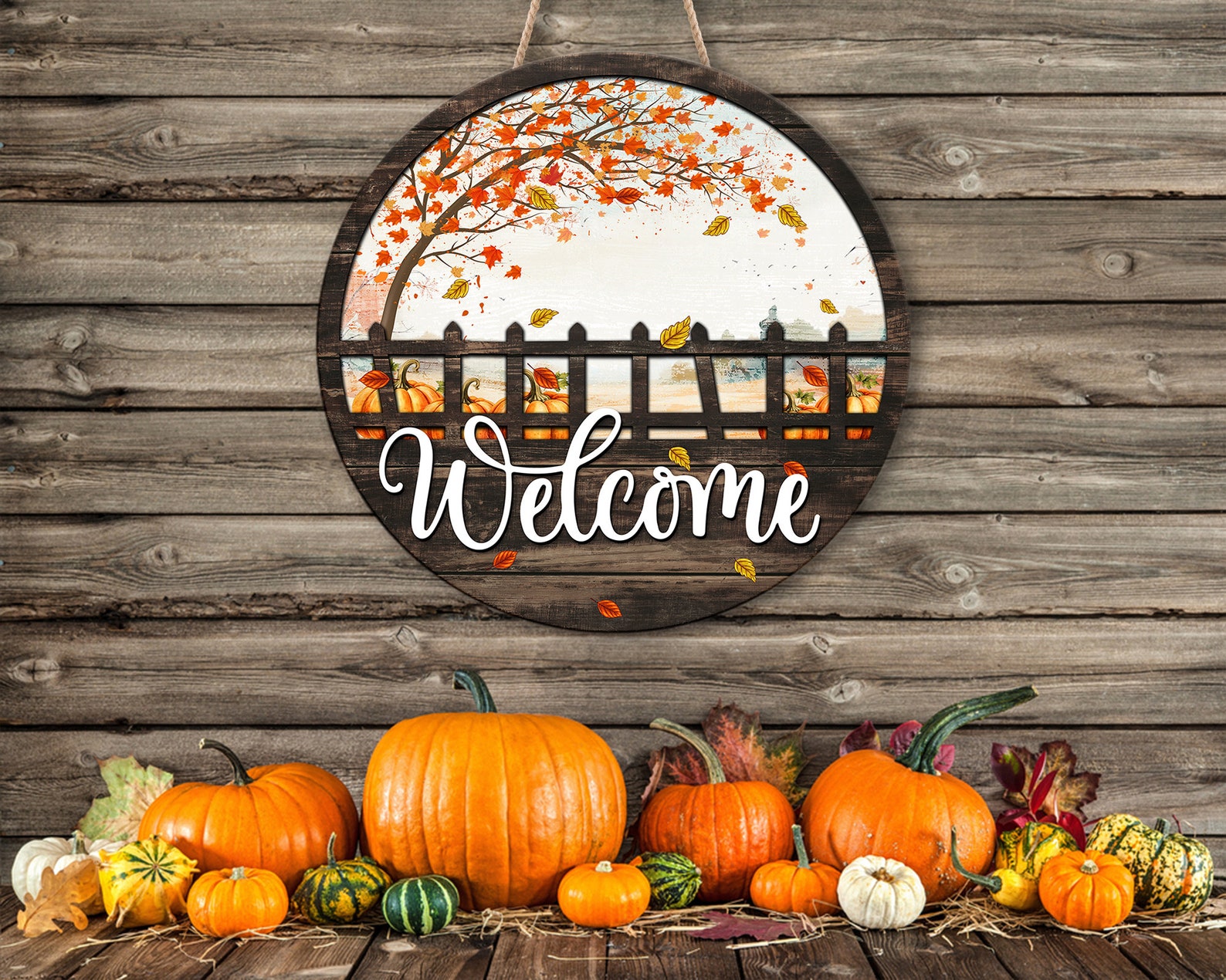 Fall Door Hanger, Hello Fall Door Sign, Fall Welcome Sign, Fall Decor ...