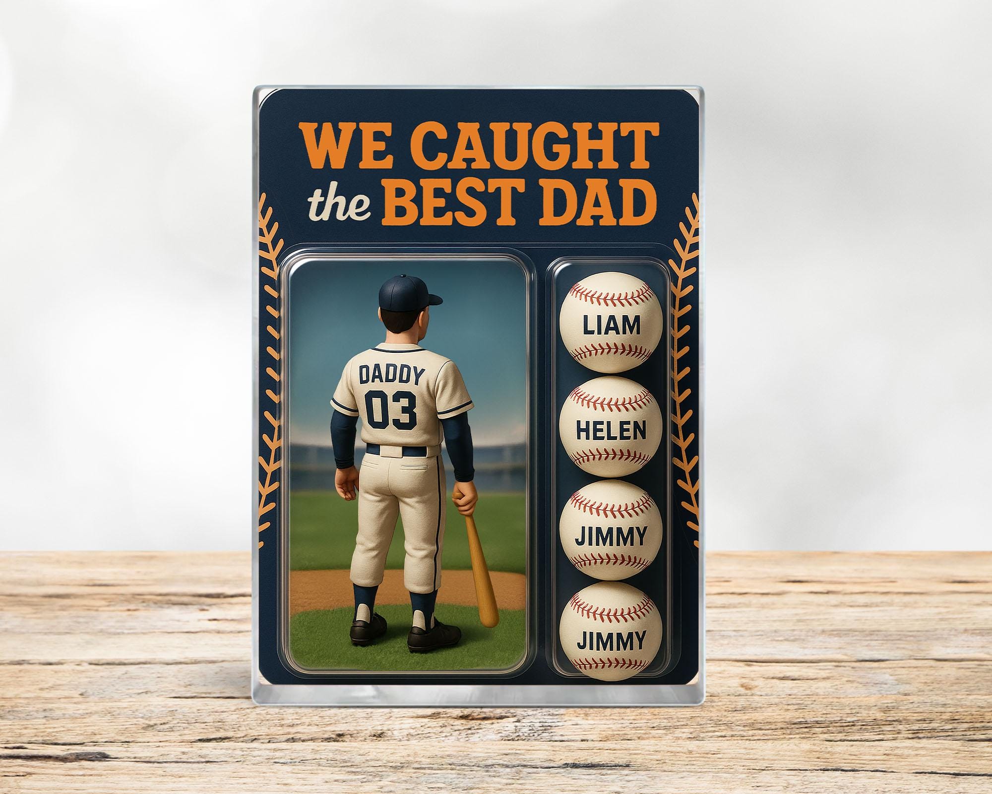 Personalized Fathers Day Gift For Dad, We Caught The Best Dad Baseball Gift, Custom Figure Baseball Dad Gift, Gift For Husband, Gift For Him